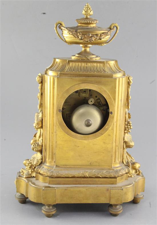 A third quarter of the 19th century French porcelain mounted ormolu mantel clock, height 14.5in.